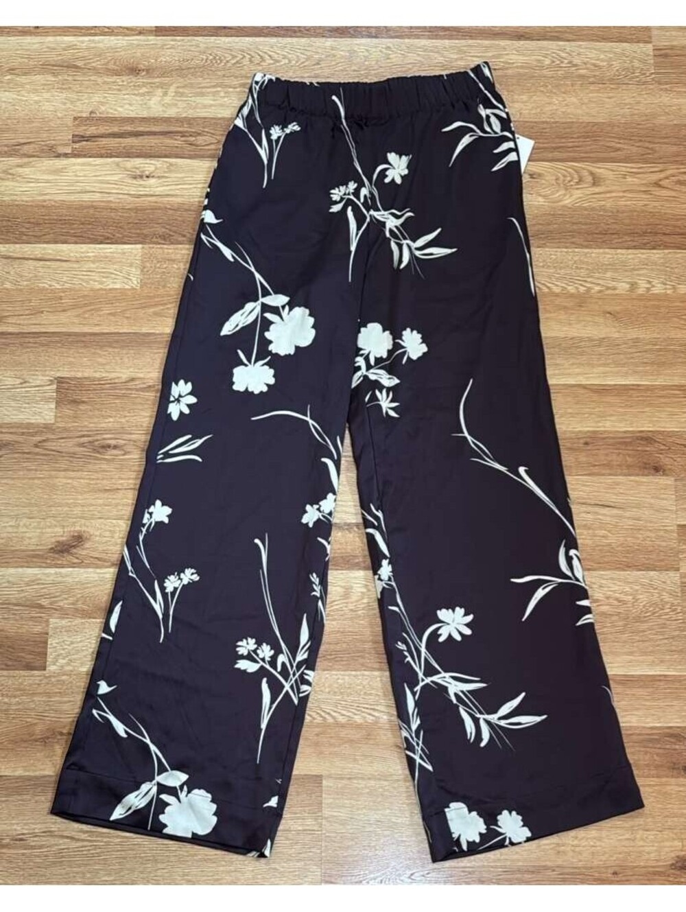 A New Day Work Size XS Black White Floral Satin Wide‑Leg Pants Size XS New